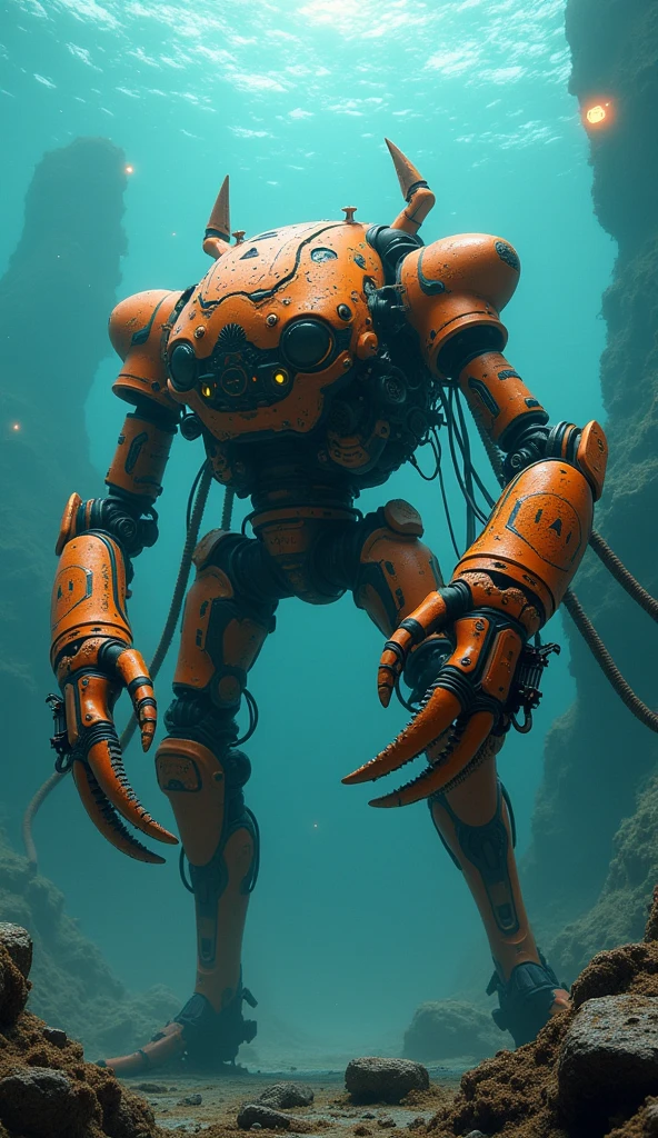 "(A photo realismo:1.2), In the submerged cities beneath the planet's acidic seas, Cancer thrives as an anthropomorphic crab with a powerful exoskeleton laced with bioluminescent circuits.
Her cybernetic claws are capable of crushing steel or delicately performing intricate repairs on underwater machinery. Cancer is both a warrior and a healer, using her advanced biotech knowledge to sustain her people in the depths. She pilots a massive mech that resembles a mechanical crustacean, equipped with sonic disruptors and harpoon cannons to fend off deep-sea predators and hostile drones.