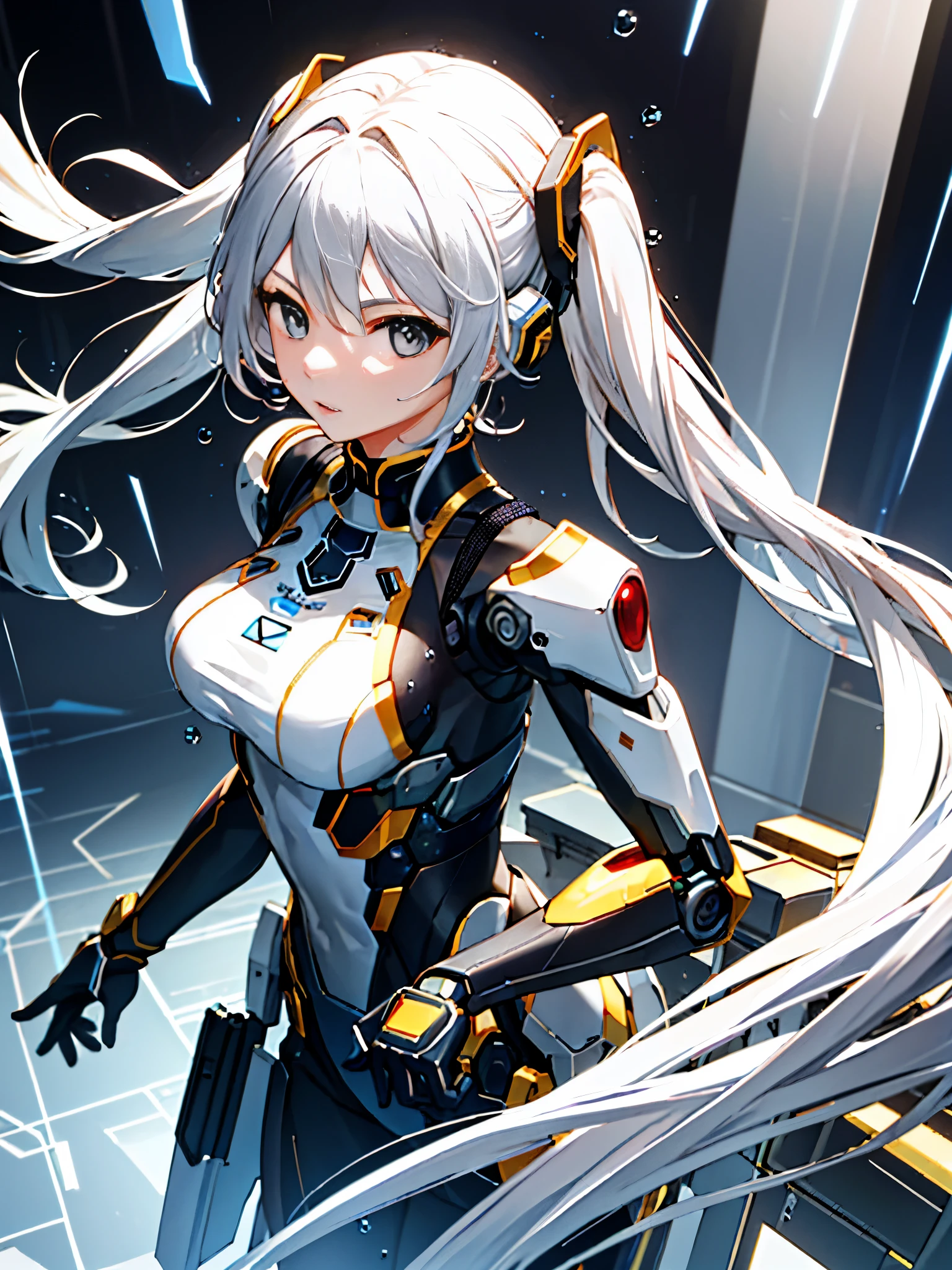 J Super Details ,  Attention to Details ,  high quality, 最 high quality,  high resolution on down，1.  Human Female Robot ，  Beautiful Female Robot , Beautiful Clear Face (Rain Waves_Raindrops：1.5), high tech，Combat weapons，