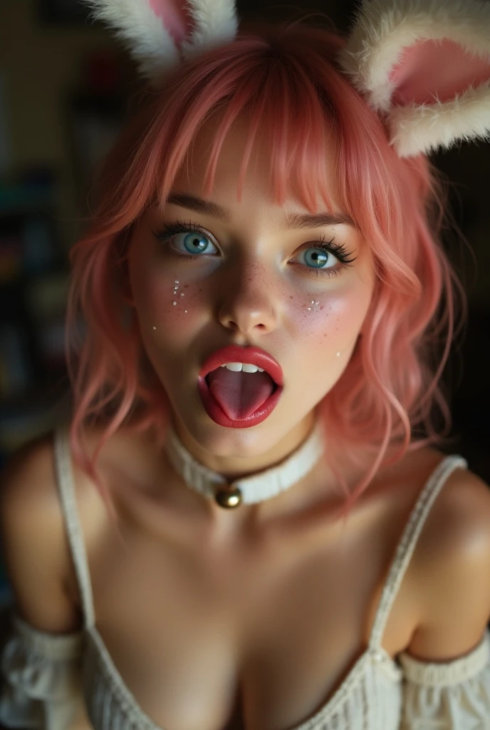 Hypnosis spirals in eyes, drooling cum on tits