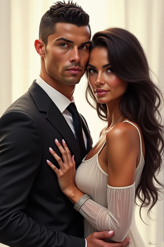 Amazing portrait of a sexy woman wearing her short black hair in a bob with a white hairband and some elegant earrings and a black sleeveless sweater paired with a cream skirt kissing and making out passionately with a shirtless boy in an intimate setting