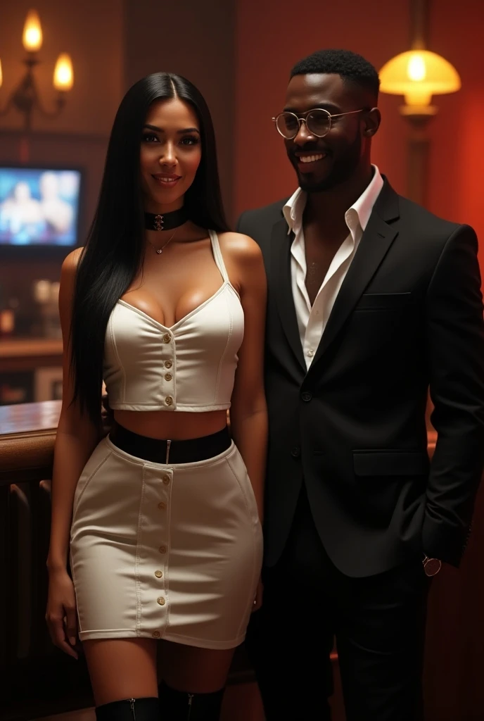 A indian girl and a man at strip clubs private room