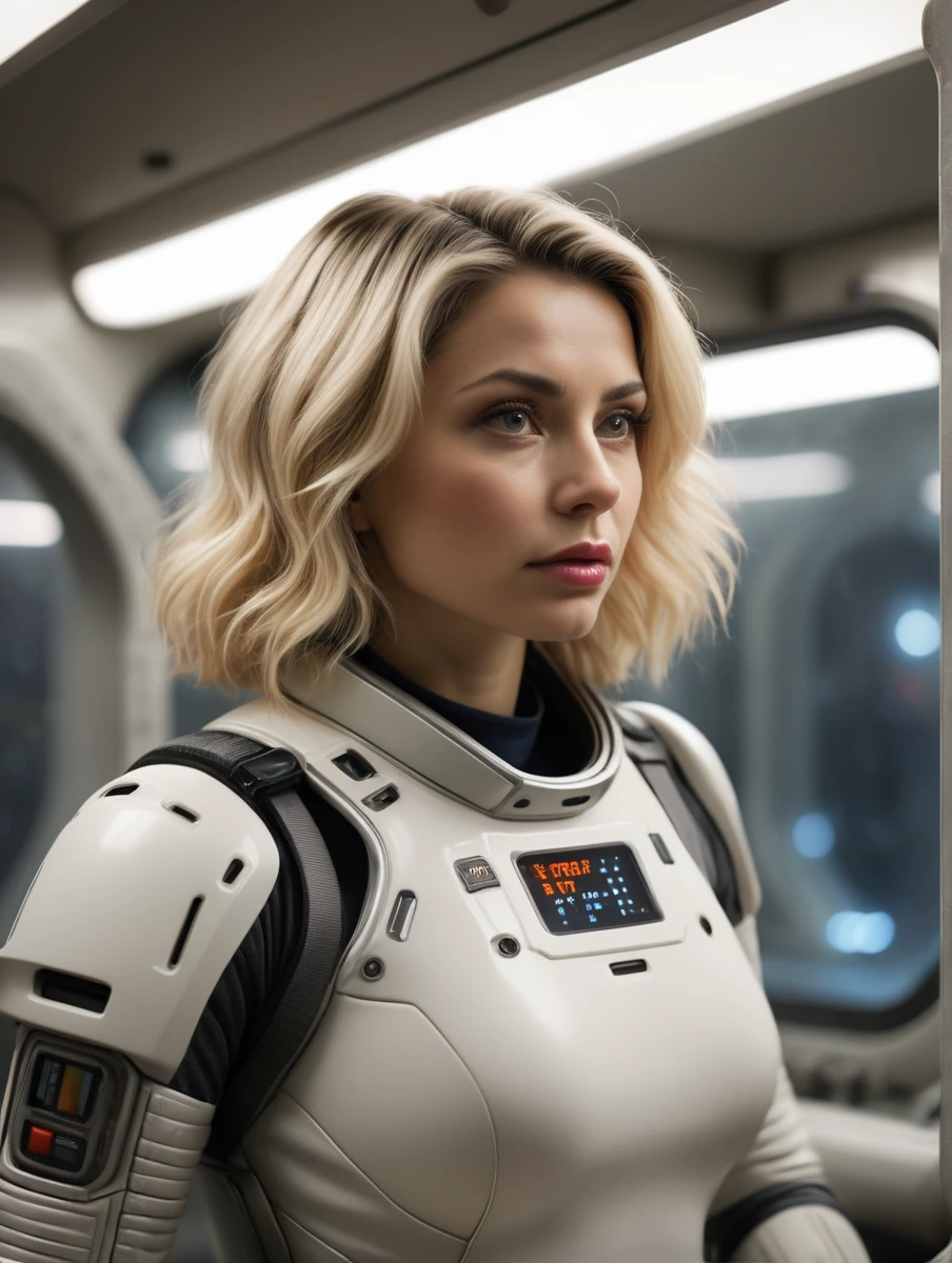 Cinematic photograph, Blonde woman,  Horror-themed, nostromostyleai, wearing retro-futuristic white space suit,
in space station gym - window to outer space, aerobic machines, treadmills, bench press machines, free weights, ceiling mounted large screen tvs, glass and white and chrome theme, recessed domes.
(solo, full body:1.3), (looking away:1.2), (haze, fog, mist:1.2), chiaroscuro, AnalogRedmAF  Colorful stunningly beautiful woman, stunningly rapturously gorgeous : Black ink flow: 8k resolution photorealistic masterpiece: by Aaron Horkey and Jeremy Mann: intricately detailed 
BREAK
finely detailed skin, sharp focus, (cinematic lighting), collarbone, night, soft lighting, dynamic angle, (detailed face:1.2),
Eerie, unsettling, dark, spooky, suspenseful, grim, highly detailed, (skin details, skin texture, pores) 4k, uhd,
(film grain, bokeh, shallow depth of field, sharp focus, full sharp, vignette:1), rule of thirds, (hyper detailed, highly detailed, volumetrics)
BREAK
shot with arri alexa mini, (miniature effect, expired film, warm tones, analog, light leaks, vintage photography, selective focus, highly detailed, vibrant, perspective control, tilt shift), subsurface scattering, f2, 35mm, detailed eyes, perfect eyes, detailed lips, detailed nose, detailed face, detailed hands, detailed fingers, perfect fingers, detailed fingernails, detailed clothing and accessories
