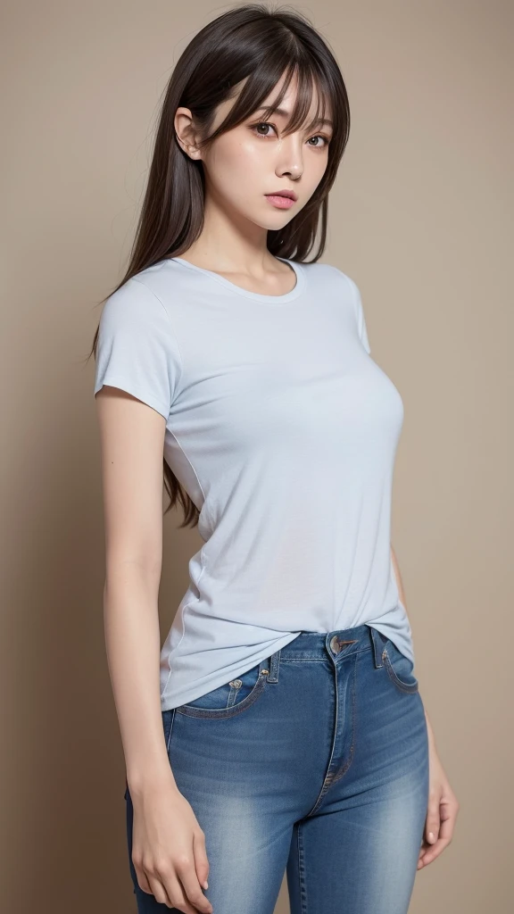 (Hyper Real), (illustratio), (A high resolution), (8K), (The is very detailed), (Most Best Illustration), (美丽细致的眼睛), (best qualtiy), (ultra - detailed), (tmasterpiece), (the wallpaper), (详细的脸), Sagging eyes, long whitr hair,huge tit,swimming uniform,The background is indoors,(camel-toe)