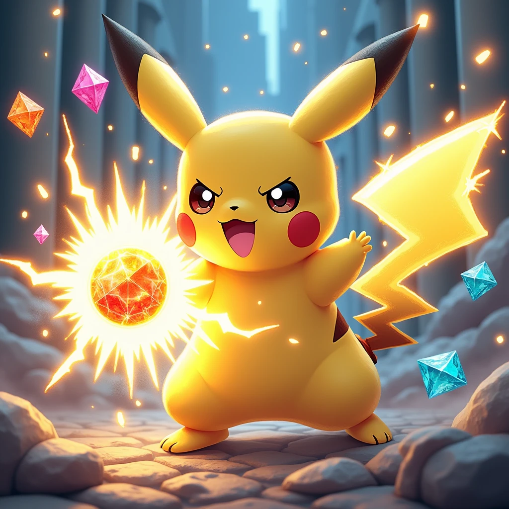 Pokemon Pikachu fairy wand, Pikachu that generates electricity, Illustration Pokemon, Cyberpunk Pikachu, Pokemon art style, Cute, colorful and adorable, Concept art of Pikachu, 可爱的number艺术, Cute Pokemon style, Cartoon Vitality, Cute mouse Pokémon, 🌺 CG Society, Cute glowing creatures, Luminous Light! number, Pokemon anime style, 可爱细致的number艺术