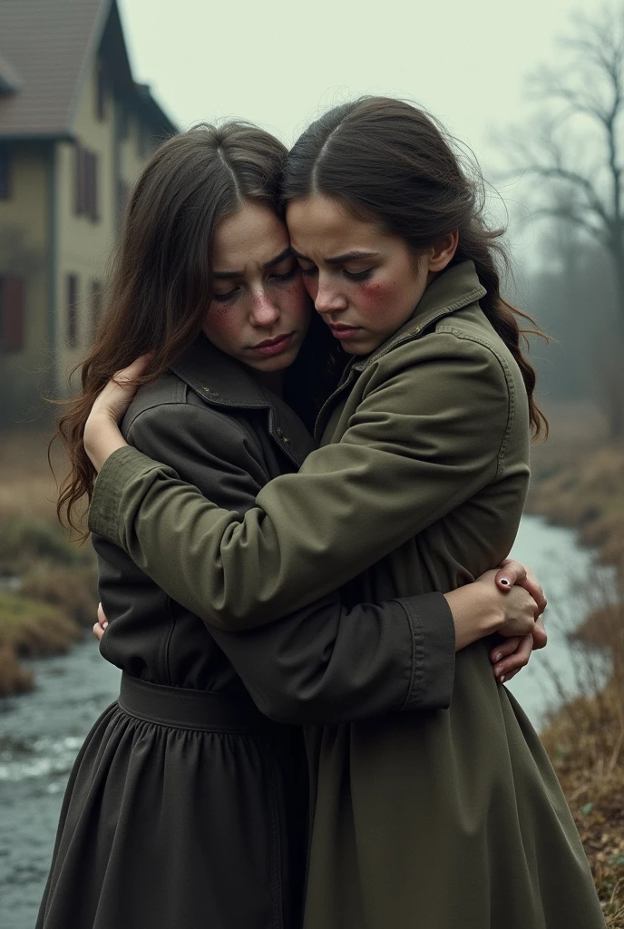 Woman curly hair tied leather jacket handbag with her teenage daughter, they are highly alcoholic 