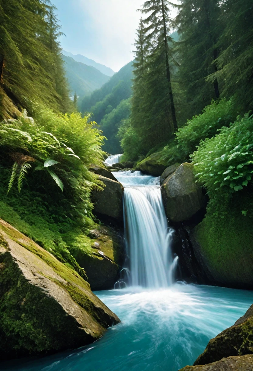 Waterfall-like water flows in the mountains  