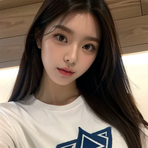 Better quality, masterpiece, ultra quality, high quality, (1girl), korean girl, fine face, pretty girl, 18 years old, brown eyes, symmetrical face, lovely face, brown hair, brown hair, perfect nose, small nose, profissional lightning, casual chic clothing