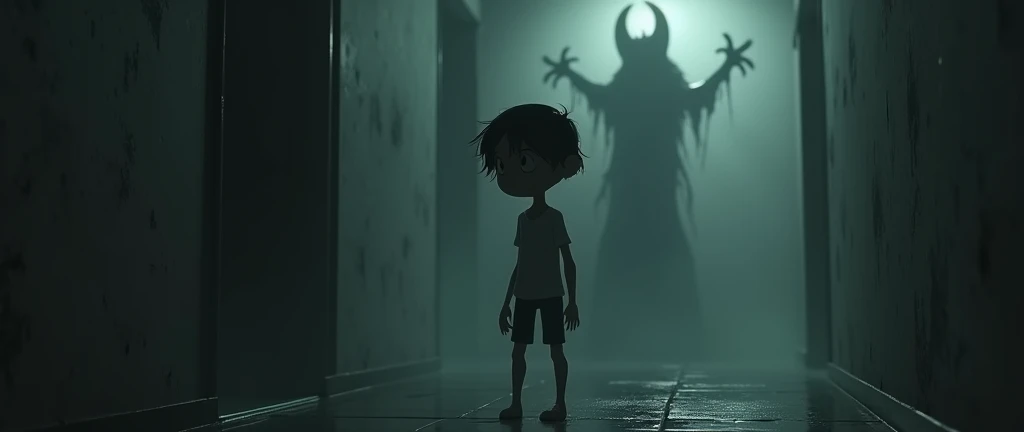 /imagine prompt: 2d, personality: [Illustrate Himanshu with wide eyes and a startled expression, whispering frantically. The atmosphere should be thick with an eerie presence as shadows loom in the background, hinting at whispers and distant cries] unreal engine, hyper real --q 2 --v 5.2 --ar 16:9