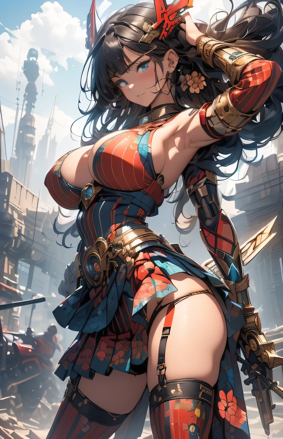 masterpiece top-quality ample breasts woman huge tit 爆乳 huge tit Beautiful facial features Eye-catching beauty Sexy body Black hair long straight red blush cum fullnude