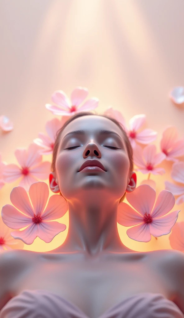 There is a beautiful goddess standing on a large lotus flower in the void,Perfect body posture,(Long curved eyebrows),Beautiful eyes sparkle,The large, Jewel-like eyes sparkle,Clear pupils have reflected light,二重まぶた,Lying silkworm,((Plump and rosy lips))Nipples clearly visible,((Flushed cheeks)),The mandible is plump,Fair skin is delicate and smooth,Delicate skin translucent,A delicate and dexterous crown,inlaid gemstones,Exquisite and ingenious,inlaid gemstones,Sitting on a light red lotus in the air,look straight at the camera,((Pinch the stem of the lotus flower with one hand)),(((nice hand))),((((Good feet))),(((good legs))),realisticlying,white skinned,((Correct body structure)),White clothing,decorated in white,baiyun,Blue sky,Head background with round light,Behind him is a colorful rainbow circle,Color glow is turned on,Front lighting,Positive light,No shadows on the face,There are no shadows on the body,Blue sky,Unreal space,ethereal world,dreamworld,with blue sky and white clouds,tmasterpiece,4K,ultra-definition,professional photoshooting,Perspective looks up,Standard lens shooting,