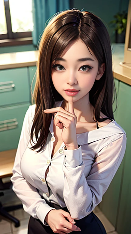 Sexy beautiful announcer、(Solo, 50 years old、hyperdetailed face、Detailed lips、A detailed eye, Brunette Bob Hair, Light Blue Blazer、White dress shirts、Tight micro mini skirt)、Hold up the microphone in the city to deliver the news、(Glamorous body)、(Colossal tits)、cleavage of the breast、perfect hand, Perfect fingers, perfect chest, Perfect fit, perfect bodies, face perfect, Perfect image realism, detailed costume, Perfect litthing、Hyper-Realism、Photorealsitic、8K maximum resolution, (​masterpiece), ighly detailed, Professional