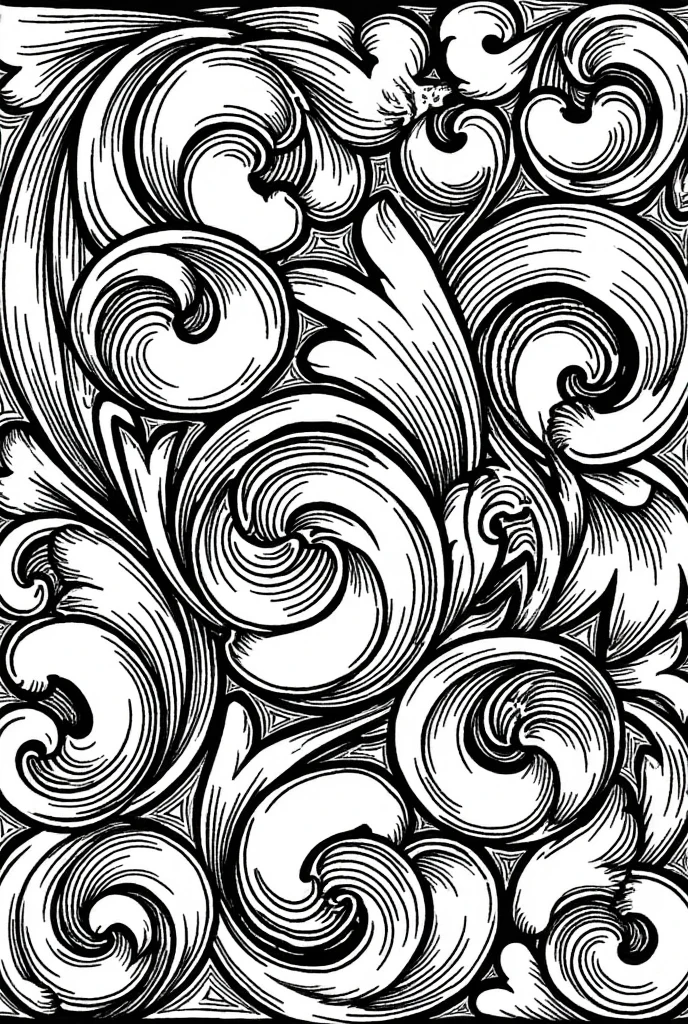 create a black and white flowing woven detailed hatched fill McKenzie scrolls