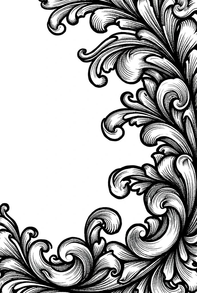 create a black and white flowing woven detailed hatched fill McKenzie scrolls