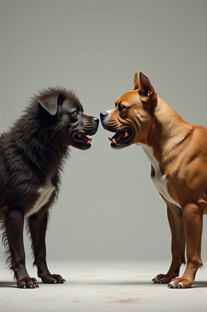 Dogs biting each other in a room with four walls