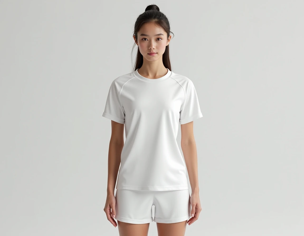 woman with skirt,White T-shirt, wet