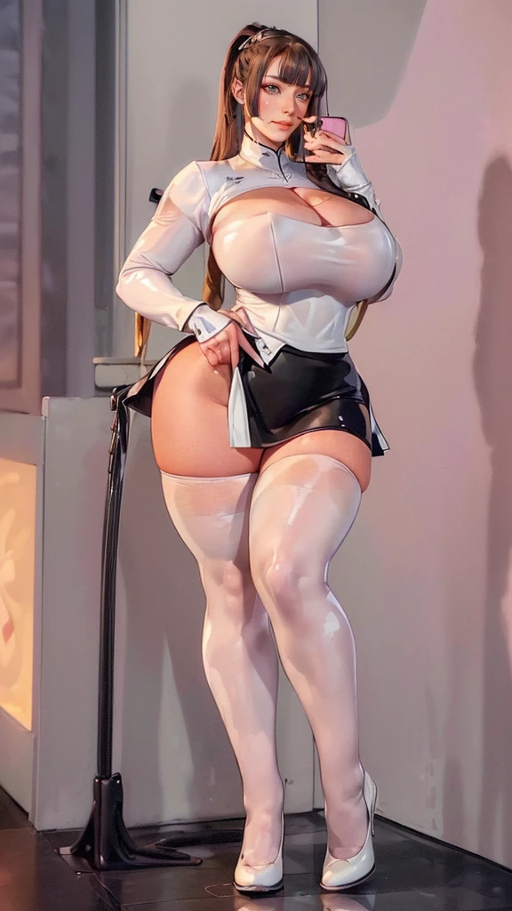 2P, Yorha 2P, pelo negro, blindfold, bestido blanco, botas altas, dark skin, medias,bikini, micro_bikini,gigantic breasts