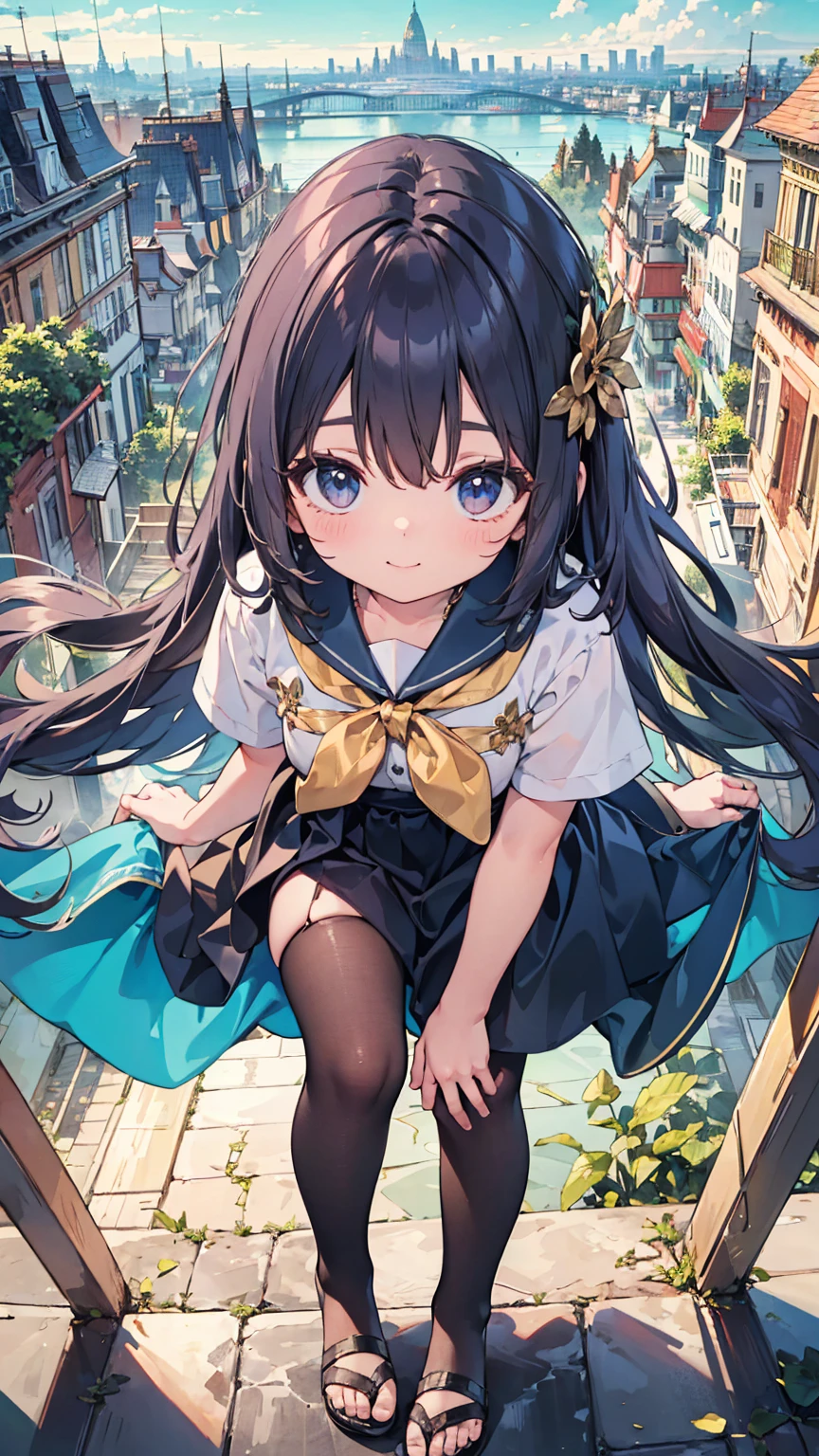 absurd, absolute resolution, incredibly absurd, super high quality, super detailed, official art, unity 8k wall, masterpiece
BREAK
One , innocent, small and young toddler, cute tiny baby body size , cute smile ,  (Super detailed),  ((flying under a beautiful golden city:1.3)),(1 person、:1.4)、cute face, (((shirt lift half show pusy)) ,long hair,