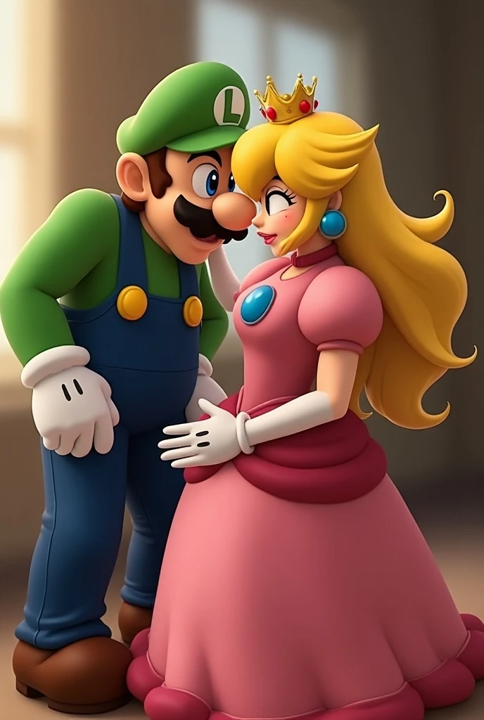 mario kissing Luigi's mouth and transvestite princess looking