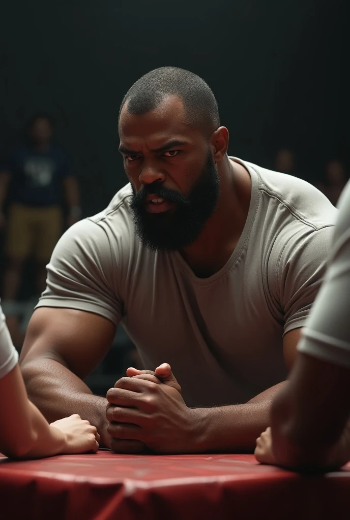 Prompt 1: A powerful and intense portrait of Hershel, a 44-year-old former athlete with an imposing physique that still bears the sculpted musculature of his glory days. His rich mahogany skin glistens with beads of sweat under the harsh stadium lights, his eyes narrowed with determination. Dramatic shadows accentuate the curves of his muscular frame as he stands defiantly, holding a well-worn baseball bat or football, a symbol of his past triumphs. The composition is dynamic, with Hershel occupying the foreground, while the background suggests the echoing roar of a crowd, frozen in anticipation of his next move.