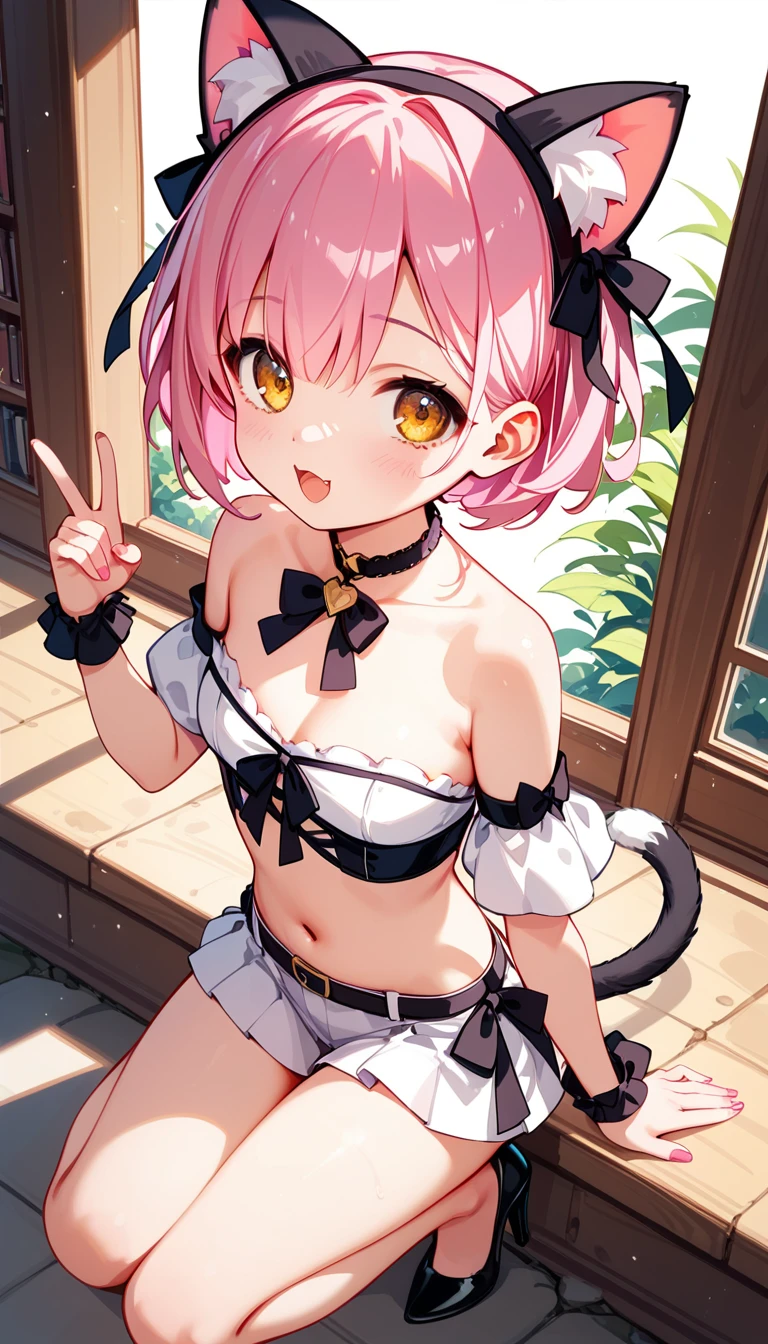 NSFW,Ahegao、Nipple piercing、short, Light pink hair、Putting on a collar、Elementary school girl、Very beautiful and Shining Eyes、Shining Eyes、1 person、Cat ear、(((((Small body)))))、heart❤、((Sweat、vapor)）