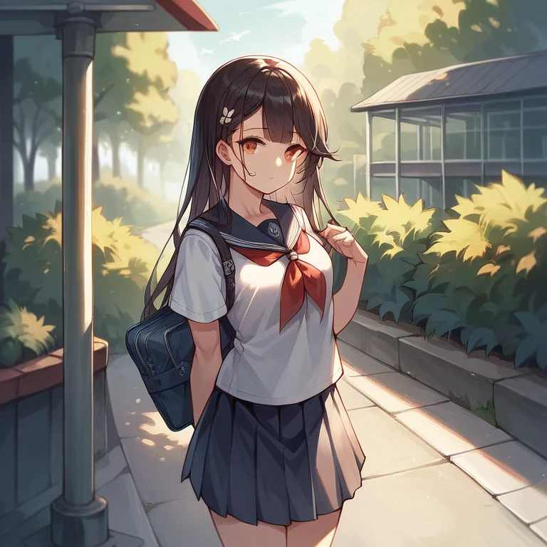 （masterpiece、high quality、High image quality、4K、8k、 Details）、 holding a slice of sliced bread in her mouth、Japanese high school girls（Beautiful Face、Shining Eyes、Disheveled Hair、Well-proportioned body、Running）、 light and adorable anime style 、The bag is hanging diagonally over the body、 raising her thighs high and running in a hurry 、 running with her arms falling back and forth in a hurry 、Holding a bag in one hand 、 how to run with momentum 、 wearing a classic sailor suit 、Residential Street、 running out of the house in a hurry 、 refreshing scenery with morning light、 A girl holding a slice of sliced bread 、Light and adorable Japanese anime style 、Makoto Shinkai style、 close-up 、