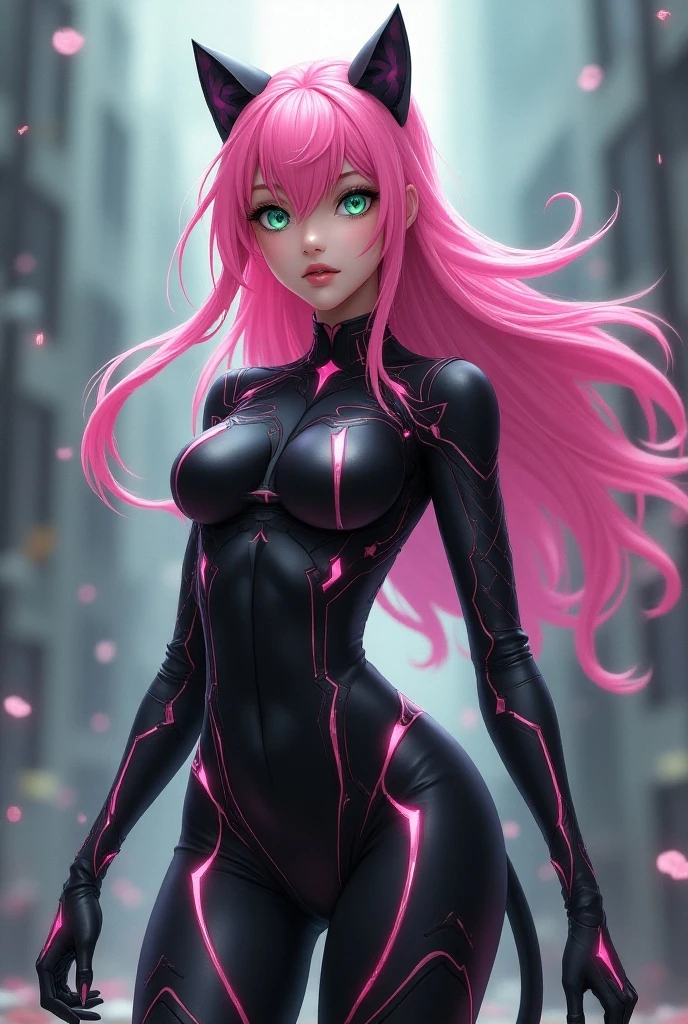 naked anime girl pink hair in black latex