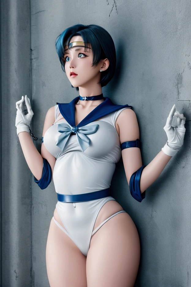 (((Sailor Mercury))), Bluish short hair, blue elbow pads　White long gloves, (Sailor Warriors　Sailor Warriorsのコスチューム:1.47), (The leotard is white:1.7), Blue collar, Blue ribbon, The costume is tight against the skin, middle School girls, (blush), ((Slender figure　Beautiful Skin)), Highest quality, High resolution, masterpiece, (Beautiful vagina), (With a 30-year-old mafia man, penis:1.4), Complete limbs, (Mating press:1.2), ((((penis enters vagina)))), (Beautiful crotch), Spread your legs, 1 Beautiful Girl, ((Binding, Restrained by rope:1.4)), Sailor Warriors fuck a guy fully clothed, (((Such a cute little face)))