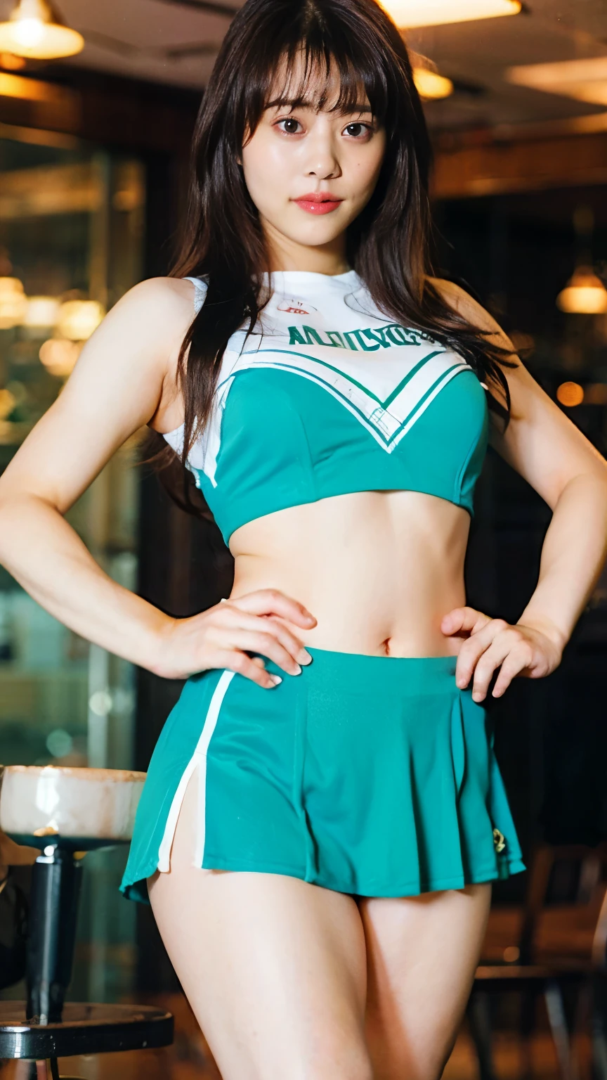 Rilee Marks (masterpiece, perfect eyes, photorealistic, intricate details, hi-res, 8k) portrait of girl standing at a basket ball game on court, soft even lighting, 20 years old, beautiful woman, looking at viewer, full body view, dark brown eyes, very pale blond hair, ((shiny pink and silverskirt and shirt)), (dress as a cheerleader) . high thigh stockings with belts and garter, top shows a nice cleavage, small perky breasts, sexy pose, (lots of ghetto tattoos all over her arms and legs and chest and stomach), wide hips, large thighs gap, very small shoulders, twintails, shy smile, red lipstick, shy smile, navel piercing, jewelry, bracelets, Quick Catliner, cute eye liner, thin, red lipstick,