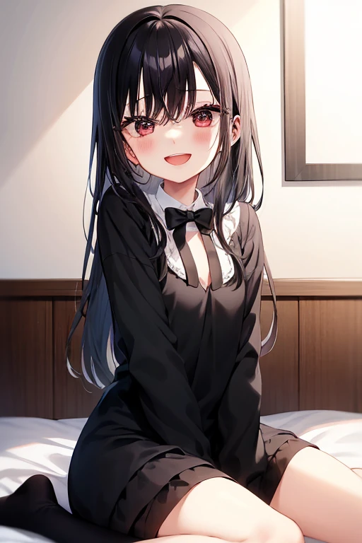 ((Best Quality)), ((masterpiece)), (be familiar with),  perfect face, indoor, bedroom,  watching viewers ,
One woman,  Kitakawa Kaiumi,
 characters with open mouth ,  ecstatic expression, blush, smile,
Small breasts,  flat chest, Young girl, Lori,  s,  girl,
Long Hair,  long hair,
Leg spread,