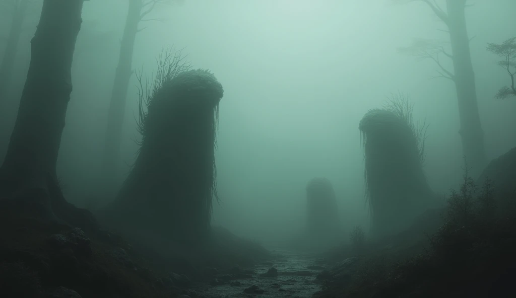 a haunting and surreal landscape, dark and twisted creatures, gloomy atmosphere, dystopian nightmare, cinematic lighting, moody dramatic colors, (best quality,8k,hyperrealistic,photorealistic:1.4),(intricate,highly-detailed:1.2),(zdzislaw beksinski style,dark fantasy,horror:1.3),dramatic chiaroscuro lighting,ominous mood,melancholic tones,unsettling atmosphere,twisted organic forms,nightmarish entities,macabre and haunting