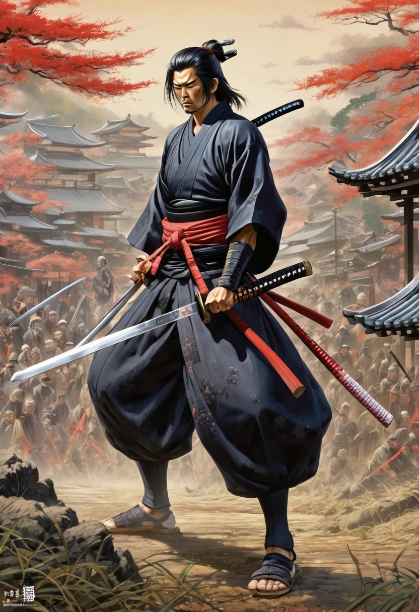 samurai with Katana, sharp Katana, war field, by Kim Jung-gi, architecture background.
best quality, masterpiece, intricate details, ultra-detailed