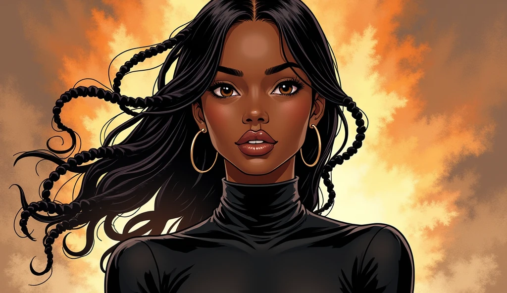 (masterpiece), best quality, expressive eyes, perfect face, (masterpiece), best quality, expressive eyes, perfect face. (absurdres, highres, ultra detailed), 1 girl black skin, plump lips, black skin, cute and delicate. extremely long black hair hair, freckles on her face, her breasts are small, completely innocent face, she is wearing cosmic clothes, yellow eyes. BLACK SKIN, WOMAN BLACK SKIN, ONLY BLACK SKIN allowed, DARK_SKIN, high quality, 8k, 4k, FULL BODY.