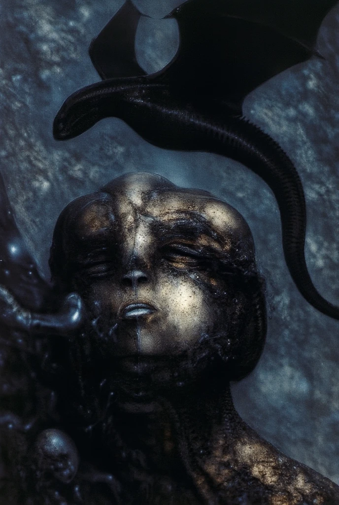(extremadamente detallado, obra maestra, La mejor calidad), Estilo oscuro, intense illumination, rostro bello, ciborg, torso desnudo, cables enchufados por el cuerpo, lengua larga, tentacle, deforme, monstruoso, interior de una piscina de agua verdosa, imagen submarina, alien con Colmillos finos, pico de pulpo amenazante. manchas de tinta. Rococo composition. Luz de caravaggio