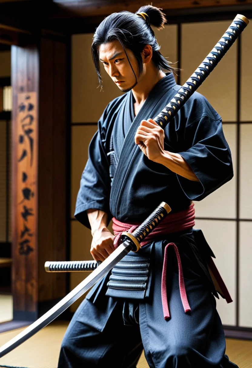 samurai with Katana, sharp Katana, war field, by Kim Jung-gi, architecture background.
best quality, masterpiece, intricate details, ultra-detailed