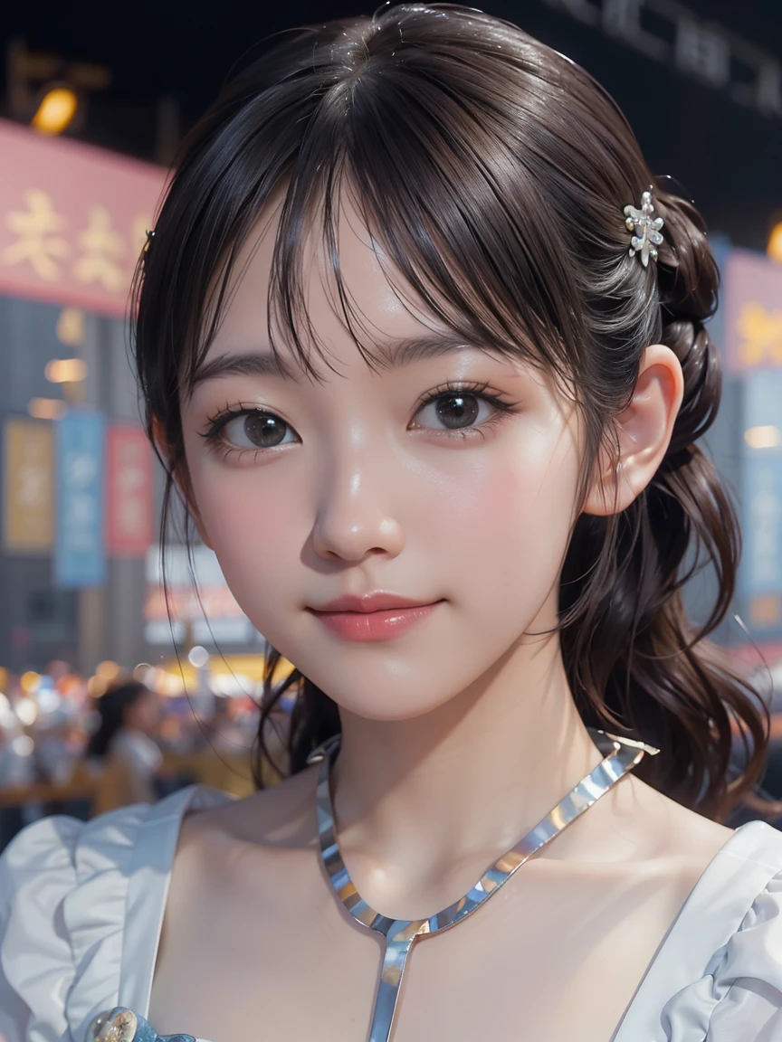 SFW, (Masterpiece, Highest quality, 32k, Best image quality, Award-winning works, RAW photo), (Japanese Idol dress:1.1), (half Japanese half German:1.3), (ID photo:1.1), (Close-up of face:1.2), (Pastel live stage background:1.2), Cutest light smile, The most perfect and beautiful face in the world, incredibly kawaii maiden, Shiny Beautiful Skin, Perfect Makeup