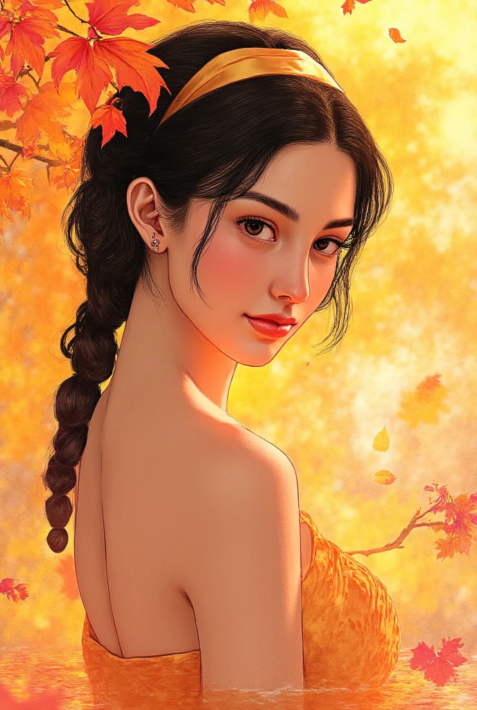 (8 thousand, Best, Masterpiece :1.2),(Best:1.0), (Ultra-high resolution:1.0), aquarelle, a beautiful woman, bshoulders, shairband, author:agnes cecile, half-body portrait, Extremely bright design, pastelcolor, (ink:1.3), Autumn Lights,
