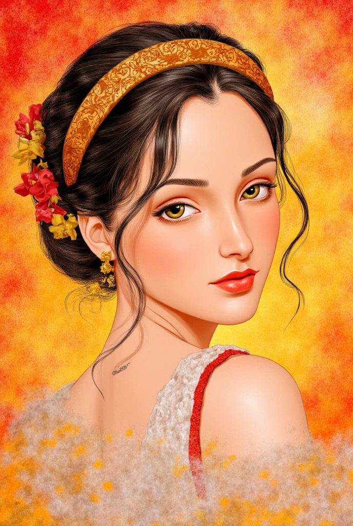 (8 thousand, Best, Masterpiece :1.2),(Best:1.0), (Ultra-high resolution:1.0), aquarelle, a beautiful woman, bshoulders, shairband, author:agnes cecile, half-body portrait, Extremely bright design, pastelcolor, (ink:1.3), Autumn Lights,