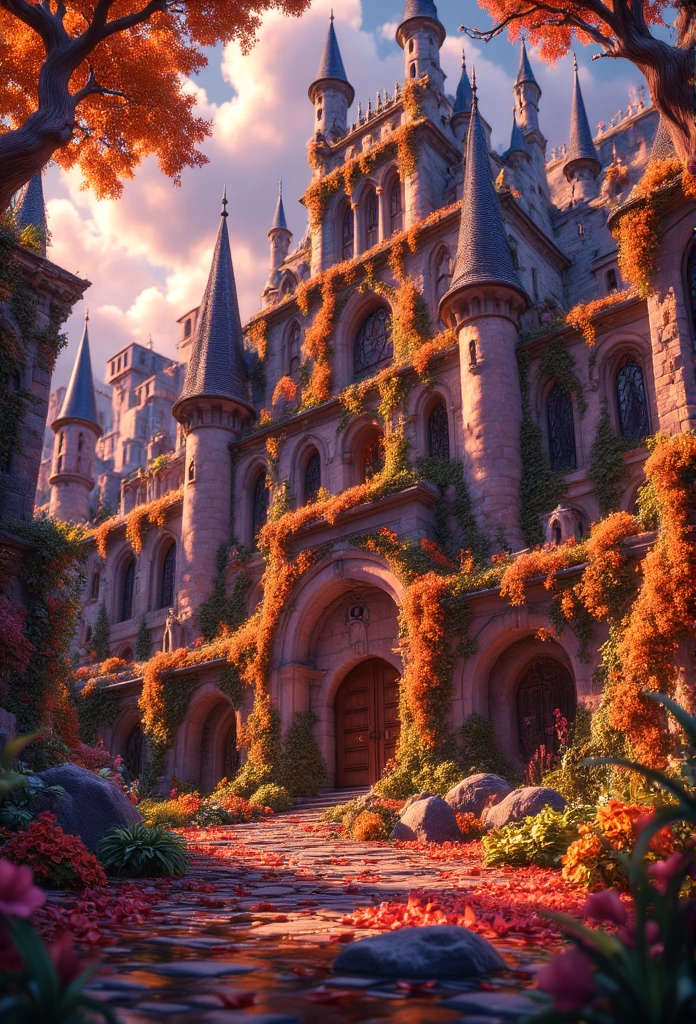 , Late autumn ruins, High Quality , The is very detailed, illustratio, impasto, canvas, oil painted, fanciful,