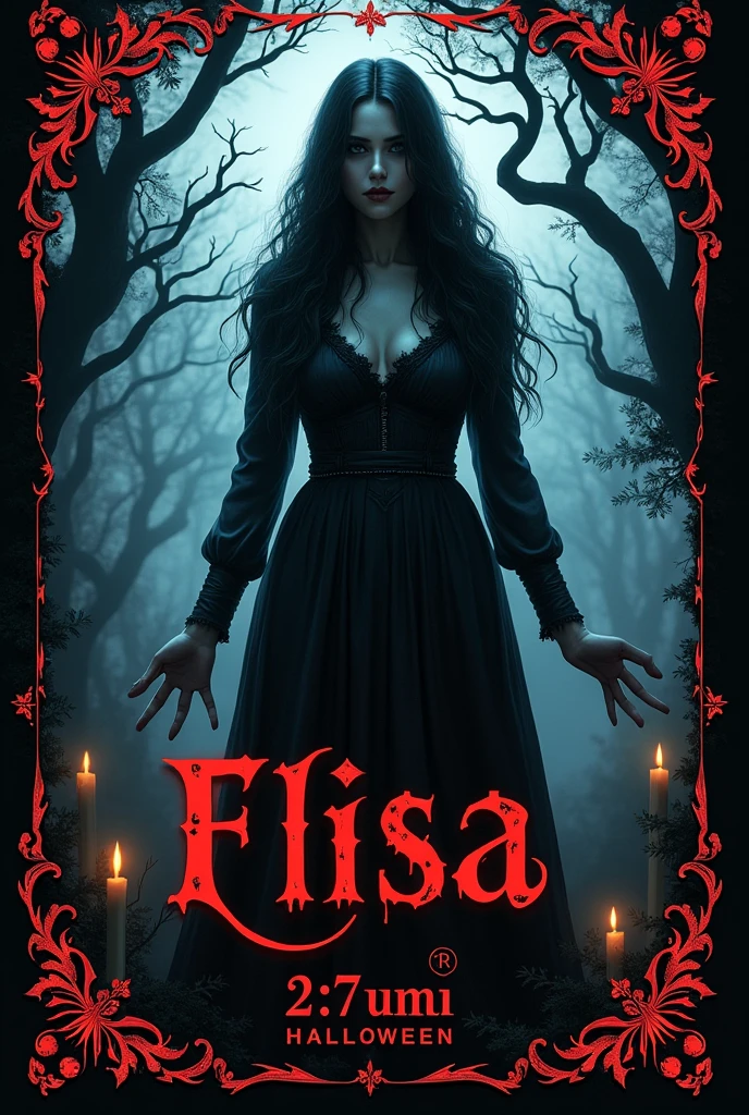 album cover: The cover of “Luna de Onix” is a visual work of art that captures the essence of the album. Esmeralda appears as an ethereal figure in the center, dressed in an imposing evening gown in black and onyx tones, Adorned with crystals that reflect the light in emerald sparkles. Behind her, an onyx moon rises, with a dim glow that illuminates his figure. The background is a starry landscape with shades of emerald green., evoking a magical and mysterious night. The title “Luna de Onix” appears in an elegant, golden typography, while Esmeralda&#39;s name is written in silver letters, with a subtle shine effect.