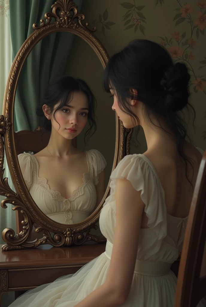 官方Art, unified 8k wallpaper, Super detailed, beautiful, beautiful, masterpiece, best quality, dark, Atmospheric, mystery, Romantic, crawl, literature, Art, Fashion, victorian era, decorate, complex, ironwork, lace, Brooding, emotional depth, supranatural, 1 girl, alone, neck, bust composition