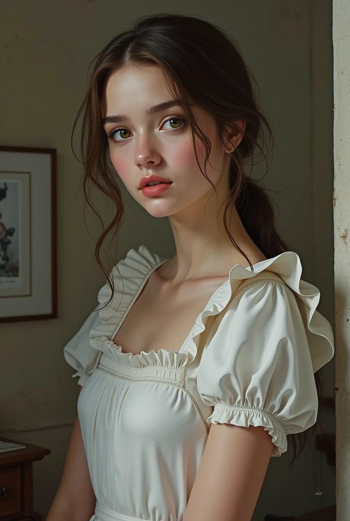 FlorencePugh,Parisienne dress,feminine pose,well-lit wooden structure,abandoned Wild West ghost town,late afternoon,colorful red orange yellow light,very emotional camera angle,medium format camera,in the style of (Life Magazine),