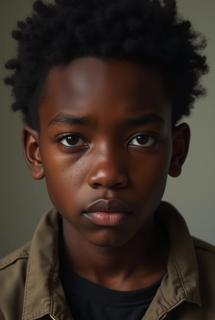 Create an image with a white background of the face of a 16-year-old dark-skinned boy of Colombian nationality
