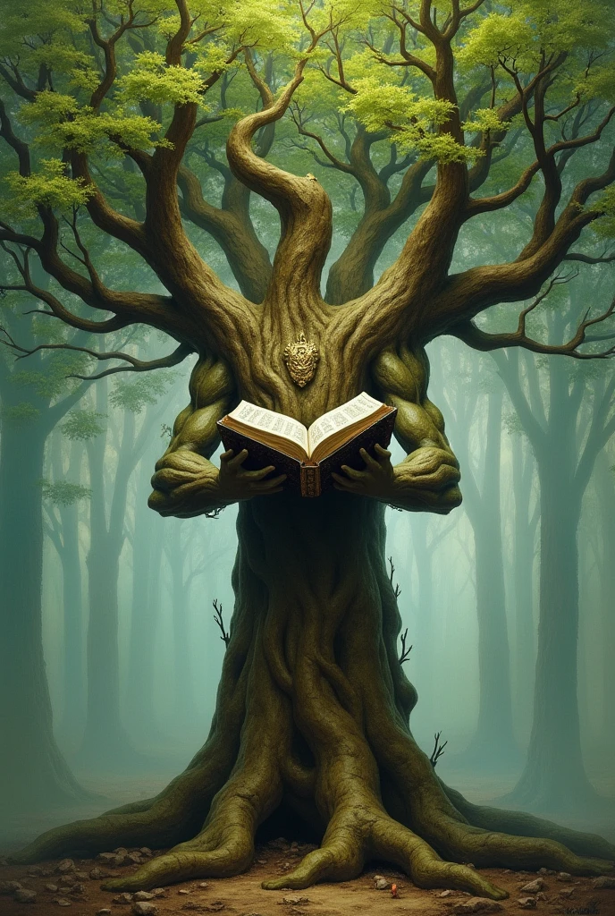 A tree under the sea with a big ass reading a book