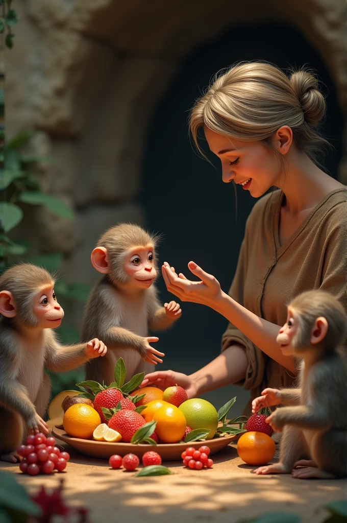 Crie uma arte vibrante e colorida com os personagens Pedro, Lucas e Sofia ao lado de seus novos amigos, o macaquinho Bento e a borboleta Luna, ultra realista2, They are in a clearing surrounded by lush flowers, compartilhando risadas e brincadeiras, seja criativo e ludico