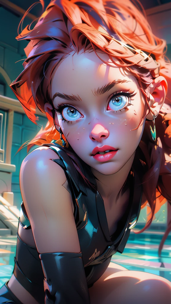 ((a fox girl)), (nsfw:1.2), open, (red hair:1.2), fox ears, exposed shoulder, exposed cool chest, open clothes, hand-made clothes, torn, exposed chest tip, (highly detailed CG Unity 8k wallpaper), (work- prime), (Best Quality), (Super Detailed), (Best Illustration), (Best Shadow), (Realistic), (PureErosFace_V1:0.5), Lens Flare , (Depth of Field), (Natural Light), Ultra High Resolution , (eye detail), charming smile, (brunette), (((transparent sweater))), (bare chest), 21 years old,