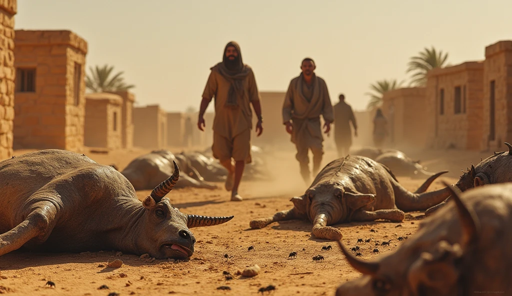 A realistic depiction of the apocalypse: a person resurrected from the grave with a face like a black pig. Their body is extremely thin and covered in wounds. Background of a vast desert. Art style: highly detailed photorealism.