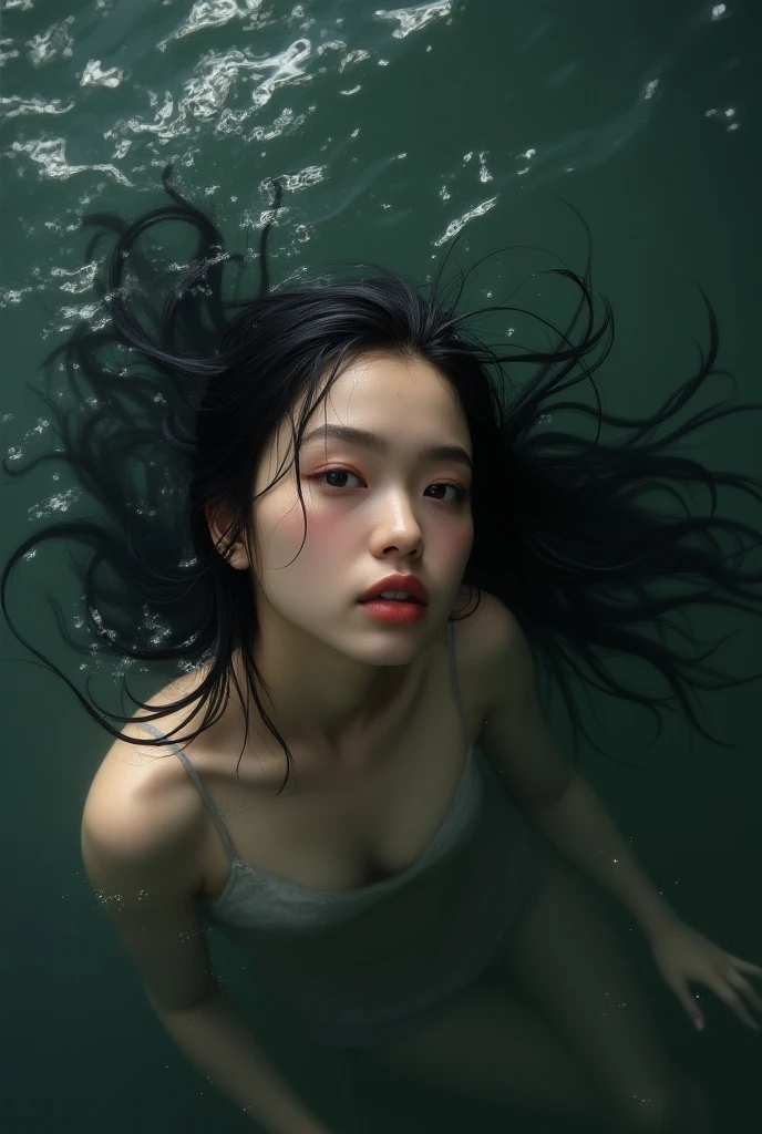 zrpg style, from_side from_下の水でできた美しい恐ろしいwoman (Sad expression:1.2) woman (Long water hair:1.2) 水from立ち上がる苔、cigarette、Vine、swirling water、fire Fly、midnight、moonlight、Backlight (masterpiece:1.2) (Highest quality) (detailed) (Complex) (8k) (High resolution) (wallpaper) (Cinema Lighting) (Sharp focus)