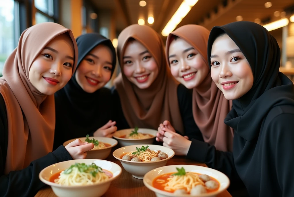 muslim women and muslim men hold the ramen