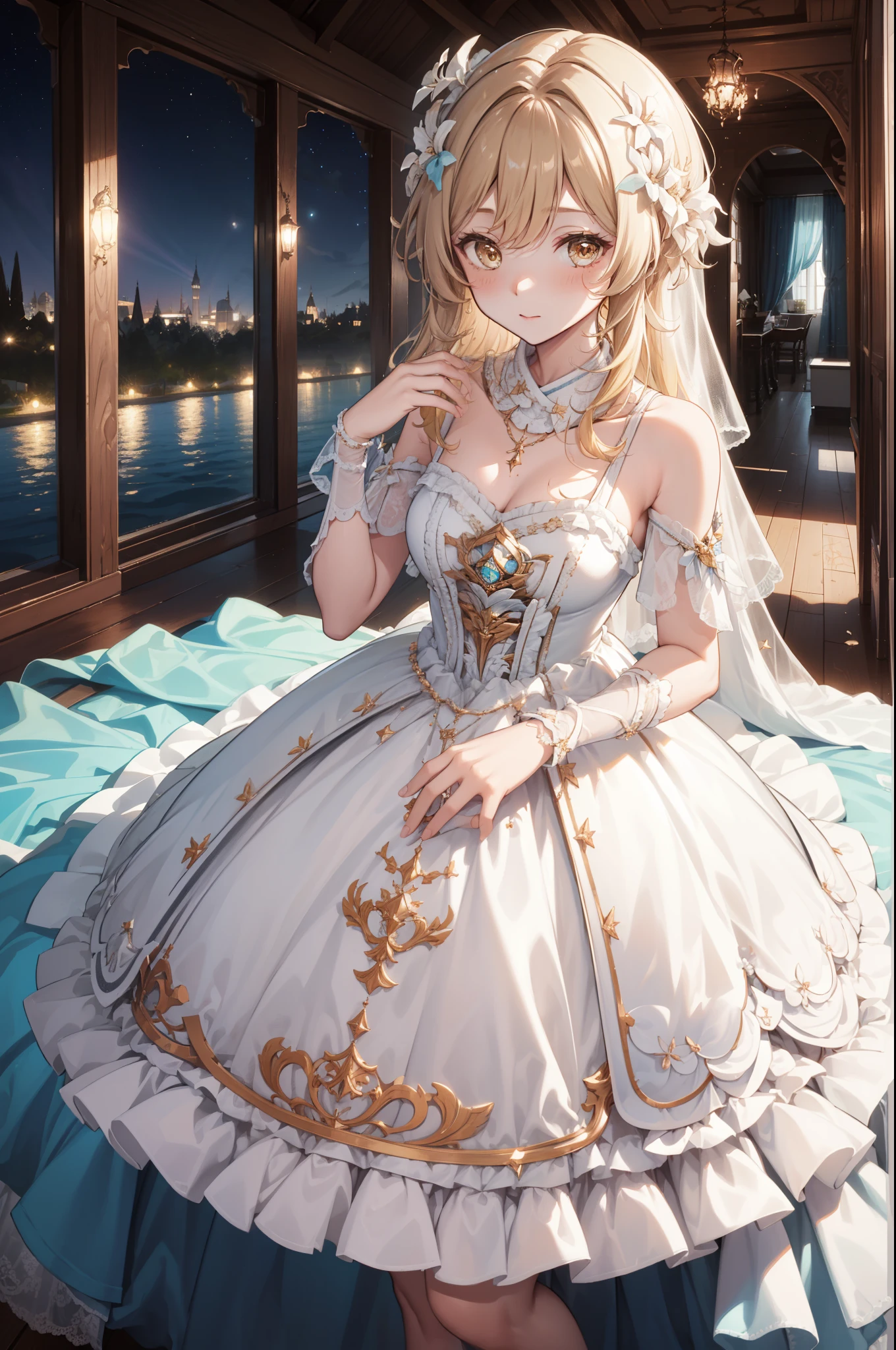  bride: wedding ring shining on ring finger Fusion of medieval European fashion Emphasis on elements of cuteness and adoration Posed illustration of the overwhelming cuteness of the character in the foreground Overwhelming architectural and cityscape background Ultra-detailed, rich, contemporary interpretation of medieval Europe and fantasy world Realistic textures, Professional artistic shading and light sources, scene-like cinematography and effects, depth of subject One beautiful girl, super cute, bob cut, side ponytail, perfect anatomy 
Colours: pastel, white, pale purple, blue, gingham check 
Materials: chiffon, lace, satin, velvet, etc. Silhouette: fluffy skirt, A-line, long length 
Decoration: frills, ribbons, lace, pearls, embroidery etc. Coordinates Romantic princess: pastel dress, lace blouse, fluffy skirt, ribbon hair accessory, black tights Add accessories and accessories to personalise.