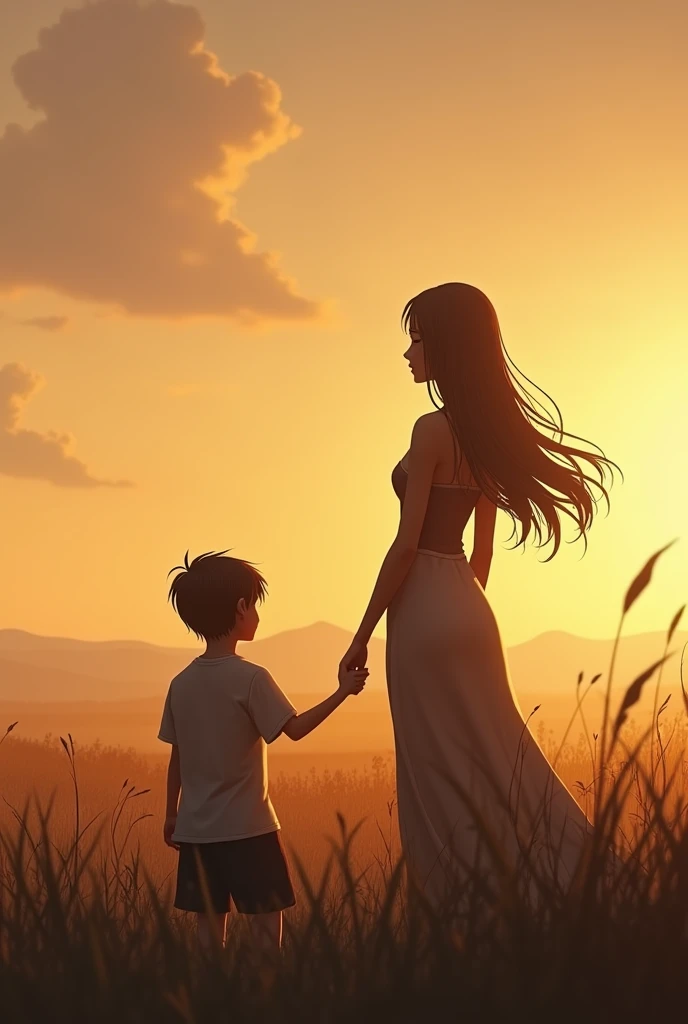 A girl walking away from a boy on a hill The boy is heartbroken